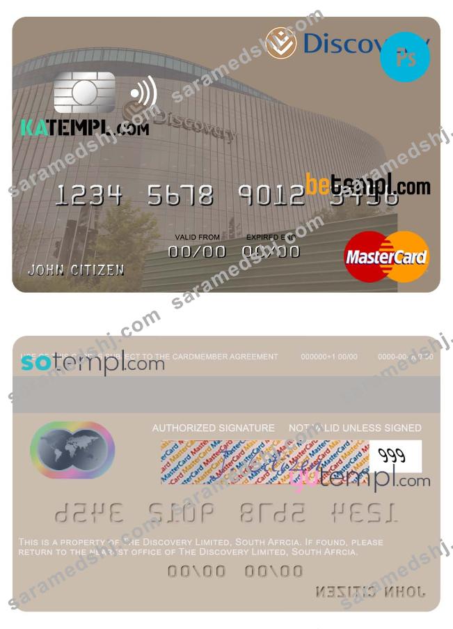 South Africa Discovery Limited mastercard credit card template in PSD format